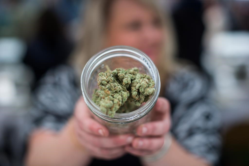 A vendor displays marijuana for sale during the 4-20 annual marijuana celebration, in Vancouver, B.C., on Friday April 20, 2018. The Ontario Cannabis Retail Corporation/OCS is seeking a courier company to offer same-day pot delivery. THE CANADIAN PRESS/Darryl Dyck.