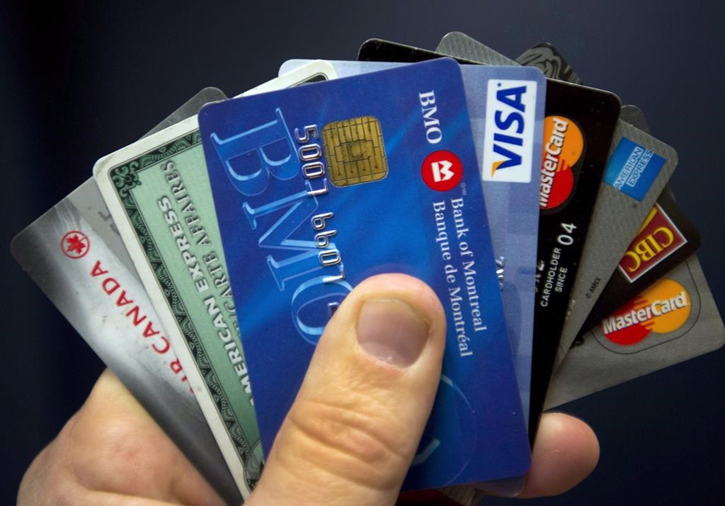 Credit cards are displayed in Montreal, Wednesday, December 12, 2012.