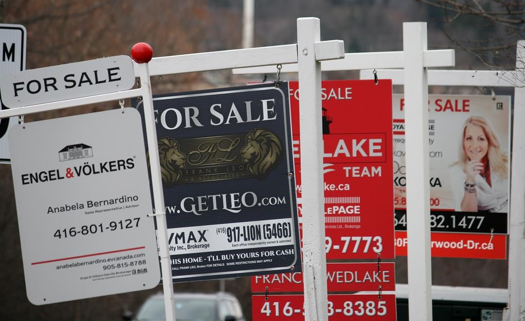Real estate for sale signs are shown in Oakville, Ont. on Saturday, Dec.1, 2018. The number of homes sold in Toronto and the surrounding area fell in 2018, along with the number of new listings hitting the market, as homebuyers and sellers grappled with a new reality of higher interest rates and stricter mortgage rules. THE CANADIAN PRESS/Richard Buchan.