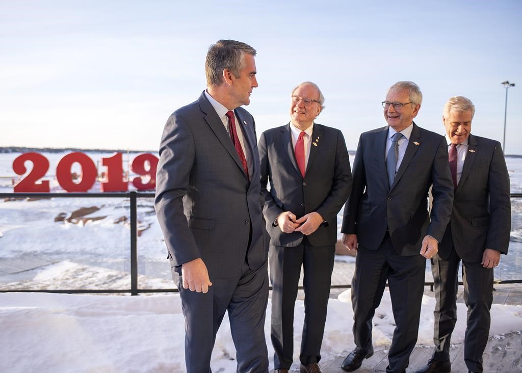 Nova Scotia Premier Stephen McNeill (left to right), P.E.I. Premier Wade MacLauchlan, New Brunswick Premier Blaine Higgs and Newfoundland and Labrador Premier Dwight Ball gather at a meeting of the Atlantic premiers in Charlottetown, Thursday, Jan.23, 2019.