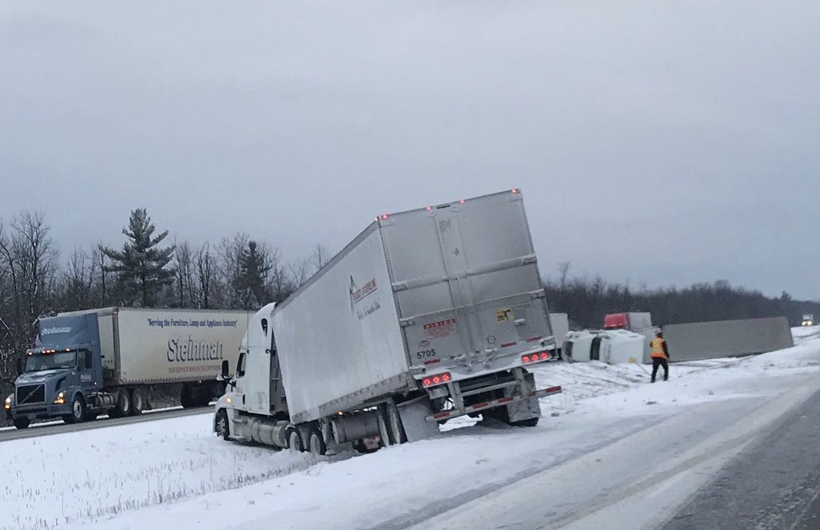 Several tractor trailers ran off the road on Highway 401 in Augusta Township on Jan. 3.
