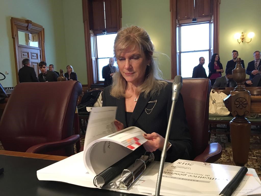 New Brunswick auditor general Kim Adair-MacPherson prepares to present her report to a committee of the legislature in Fredericton, Wednesday, Jan.16, 2019. THE CANADIAN PRESS/Kevin Bissett.