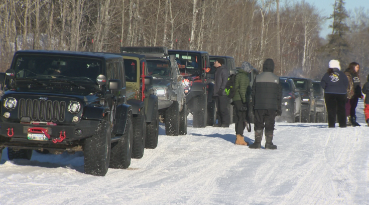 The drivers meeting prior to hitting the rough terrain near Seddons Corner, Man.
