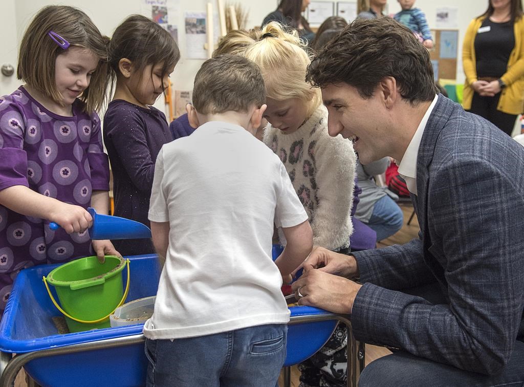 Prime Minister Justin Trudeau visits Origins Natural Learning Childcare Center in Quispamsis, N.B. on Thursday, Jan. 24, 2019.