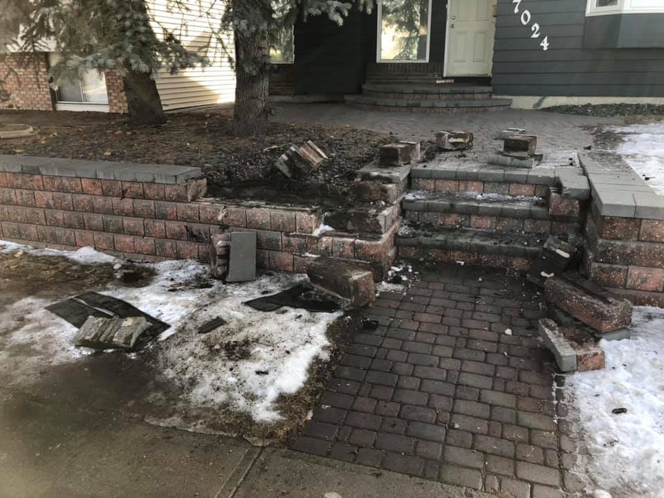 Damage to Gwen Ferridge and Cory Fliegel’s retaining wall.