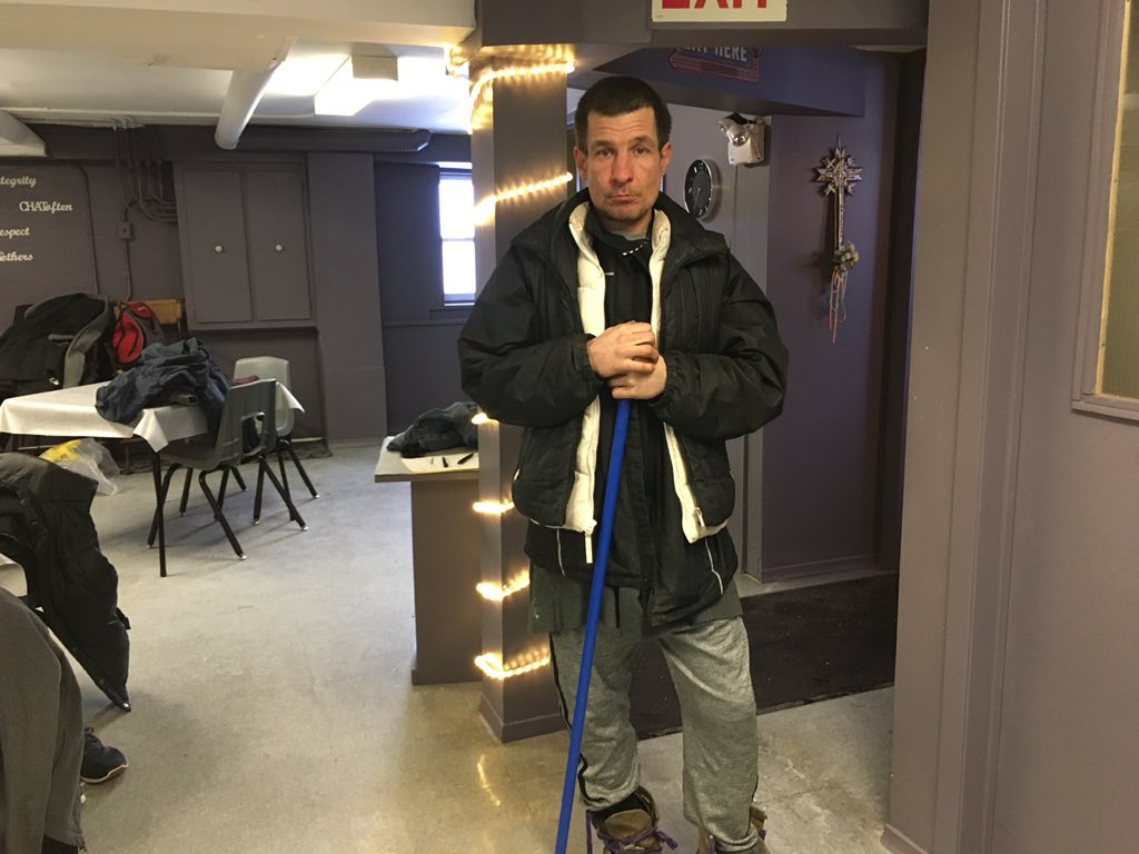 Alexander Marti swept up the floor of the church’s basement, where people enjoyed coffee, tea, and snacks, before leaving Wednesday morning.