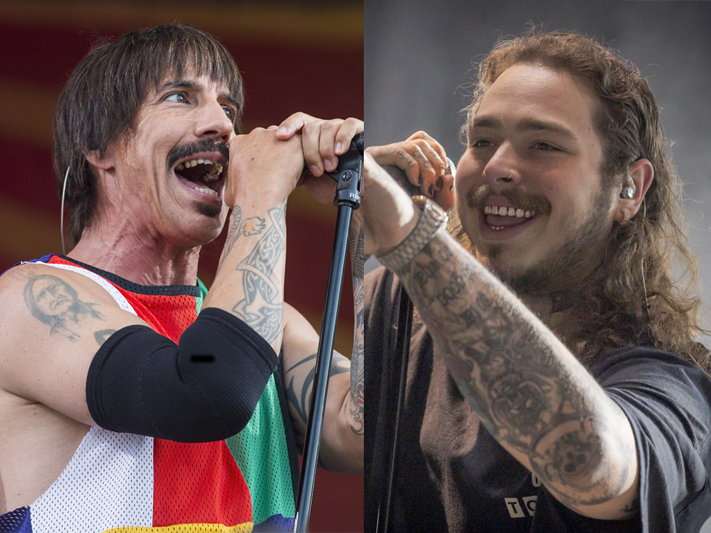 (L-R) Anthony Kiedis of Red Hot Chili Peppers and Post Malone.