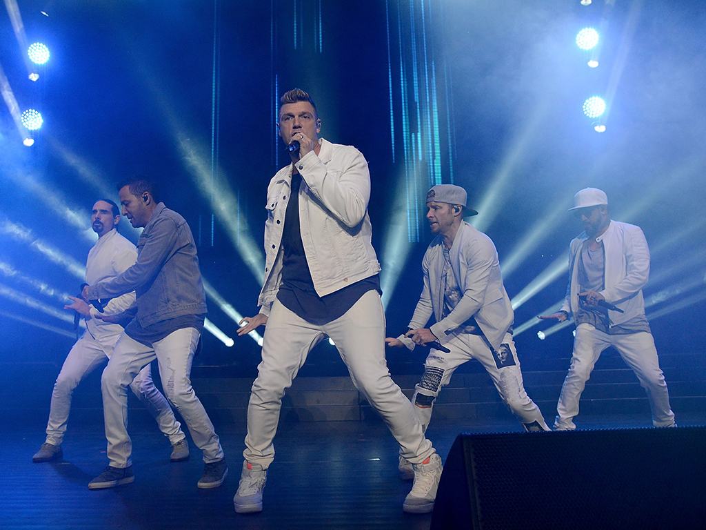 (L-R) Kevin Richardson, Howie Dorough, Nick Carter, Brian Littrell and AJ McLean of the Backstreet Boys onstage at Jones Beach Theater on June 15, 2018 in Wantagh, N.Y.