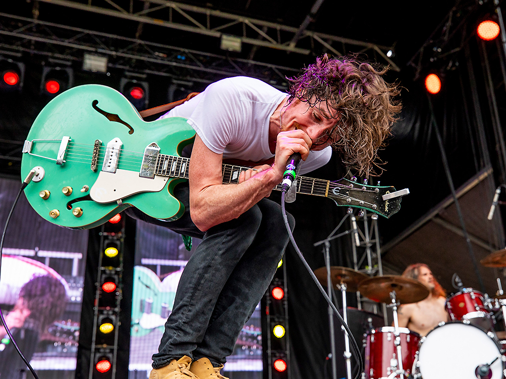 Kevin McKeown (L) and Eric Owen of Black Pistol Fire perform during the Music Midtown Festival at Piedmont Park on September 16, 2018 in Atlanta, Ga.