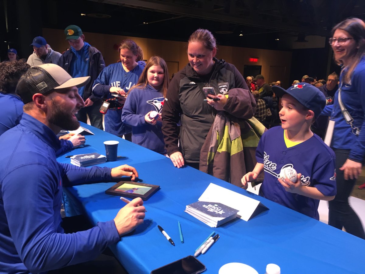A young Toronto Blue Jays fan meets his major league hero, Kevin Pillar during the Jays' Winter Tour stop in Halifax on Fri. Jan. 11, 2019.