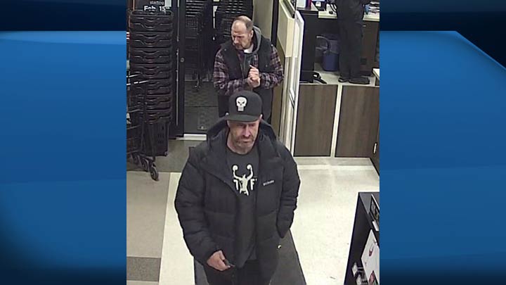 Saskatoon Crime Stoppers released this surveillance photo after two suspects stole a $3,000 bottle of scotch from a liquor store.