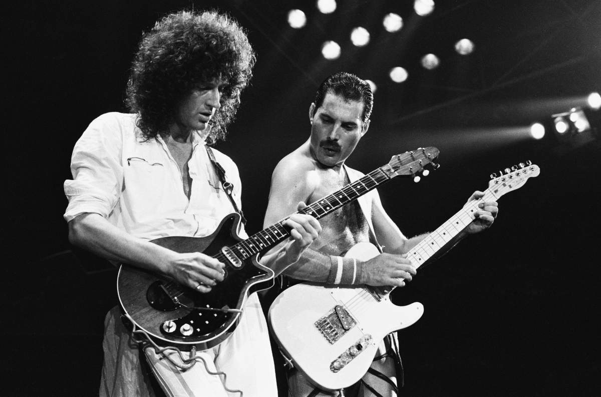 Freddie Mercury performing on his 38th birthday with Brian May on Sept. 5, 1984.