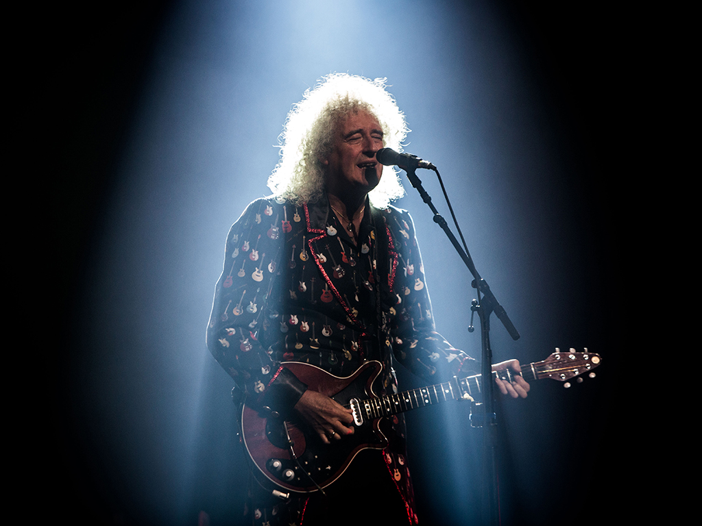 Brian May of Queen + Adam Lambert performing live Mediolanum Forum in Assago Milan Italy on June 25, 2018.