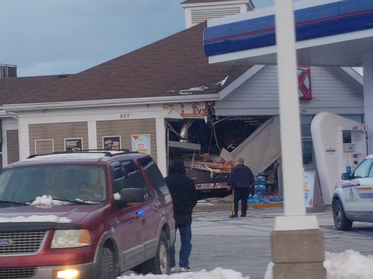 A pickup truck has smashed into the Circle K store at Irving Gas in Lower Sackville, NS.