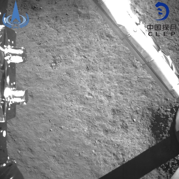 Photo provided by the China National Space Administration on Jan. 3, 2019 shows an image taken by China’s Chang’e-4 probe after its landing on the far side of the moon.