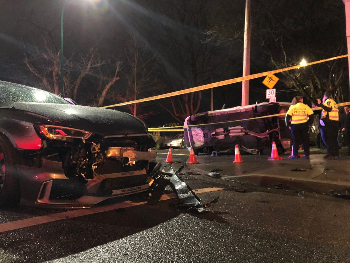 Three people were taken to hospital after a collision that occurred after a vehicle fled a police traffic stop in Vancouver's Downtown Eastside. 