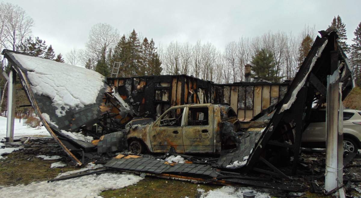 Fire destroyed a house on Wigamog Road just south of Haliburton on Tuesday morning.