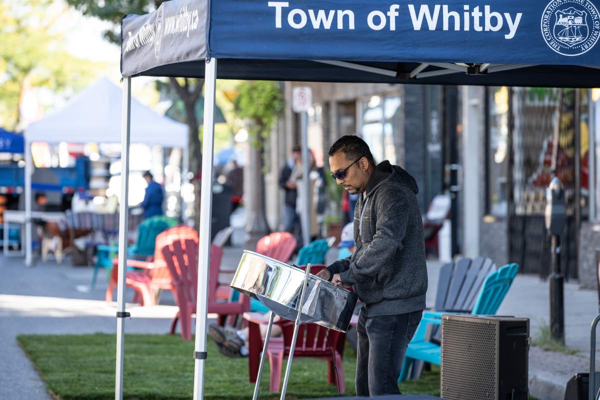 Aaron Roberts plays the steel drums on Sept. 29, 2018, at the Town of Whitby's first-ever Open Streets event.