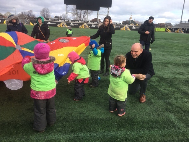 Jean-Yves Duclos, Canada's Minister of Families, Children and Social Development, was at Tim Horton's Field on Wednesday morning to promote his government's creation of new child care spaces.