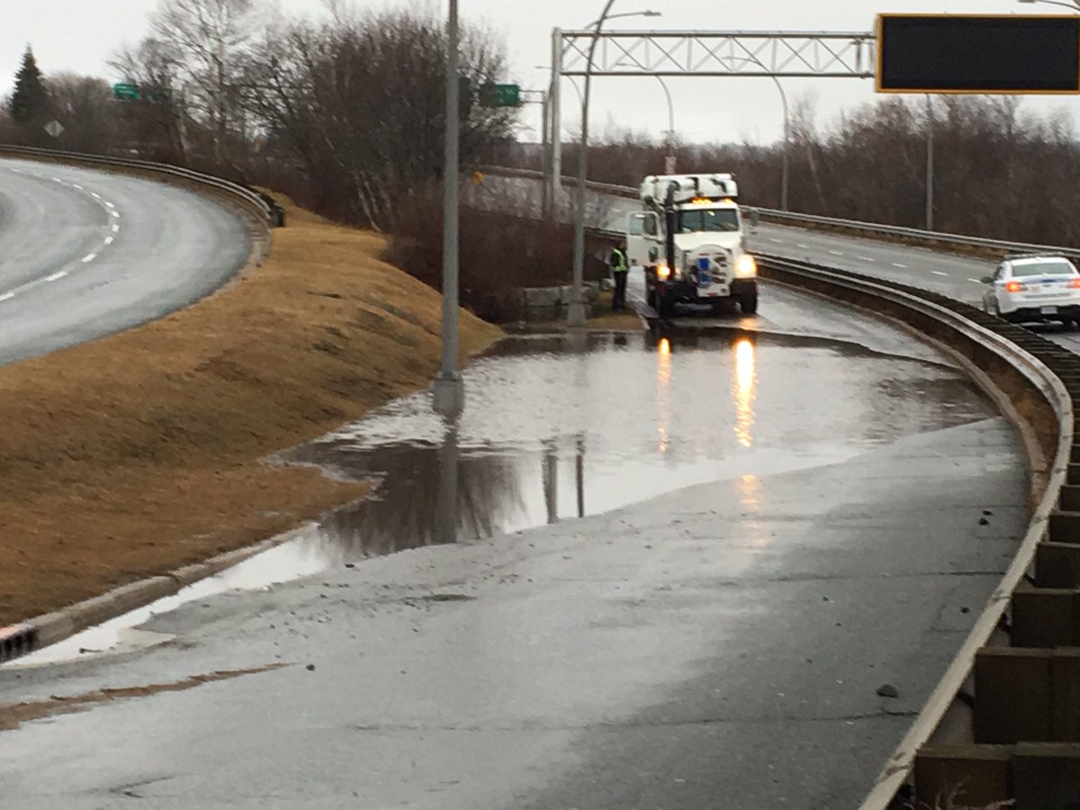 The Barrington Street off-ramp from the MacKay Bridge was closed Monday morning during the rush hour due to water from flash flooding the night before.