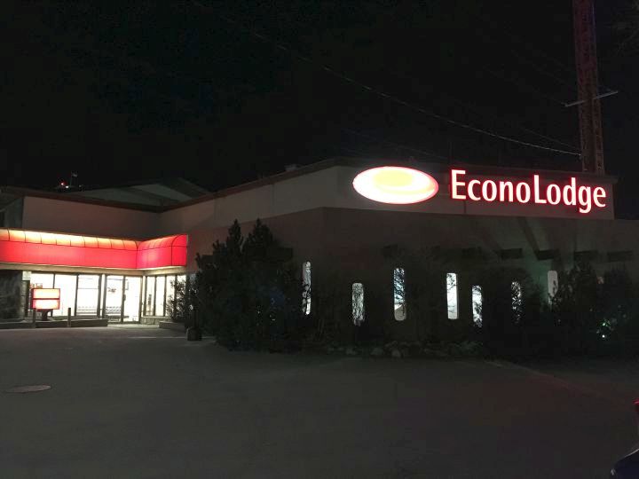 Calgary police investigate a death at the Econo Lodge hotel on Jan. 29, 2019.