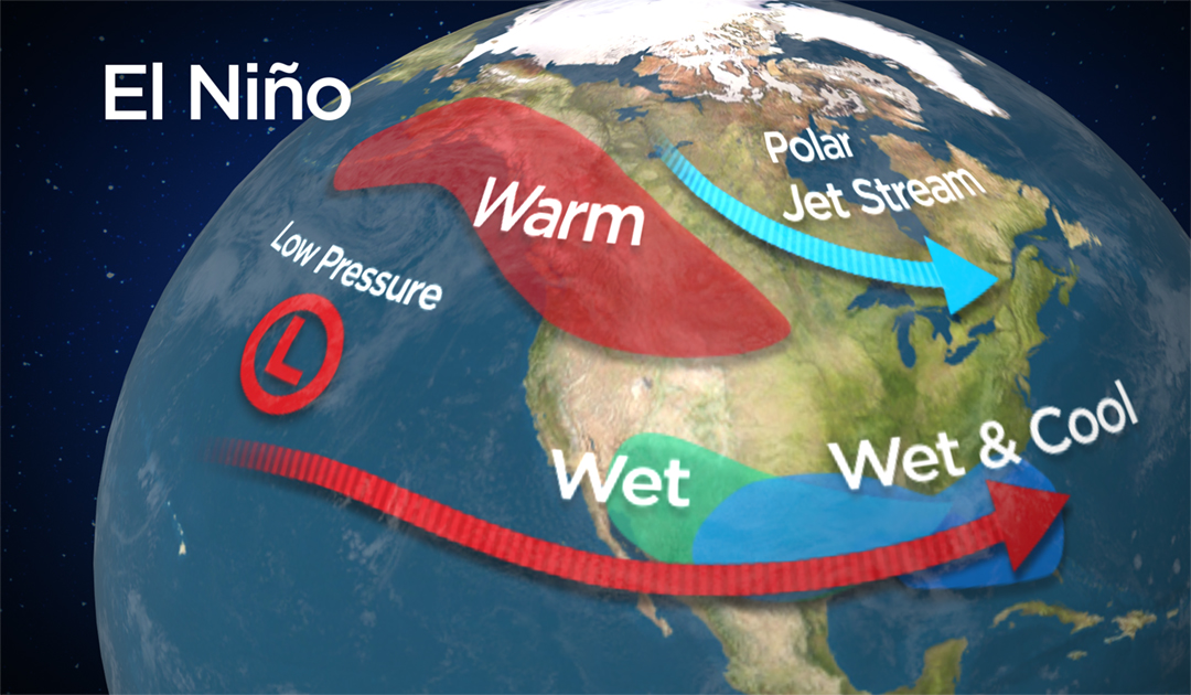 Typical wintertime El Niño pattern across North America.