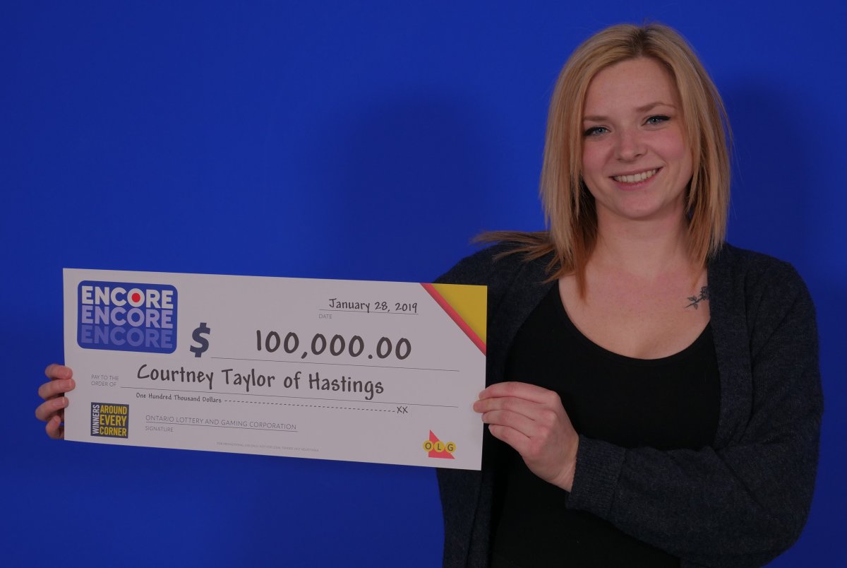 Courtney Tatlor of Hastings, Ont., won $100,000 in the Jan. 26  Encore draw.