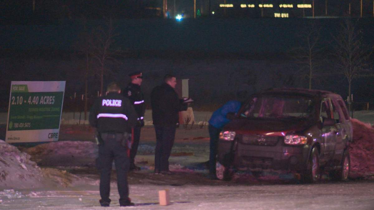 Edmonton police and firefighters were called to 164 Street north of 137 Avenue on Sunday, Jan. 20, where a woman was found dead inside a burning vehicle.