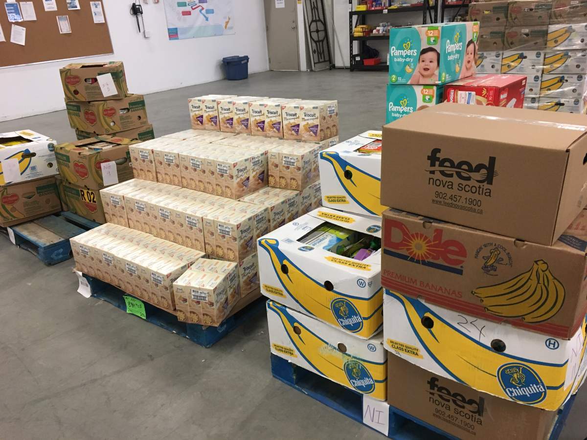 Boxes ready to go out at Feed Nova Scotia.
