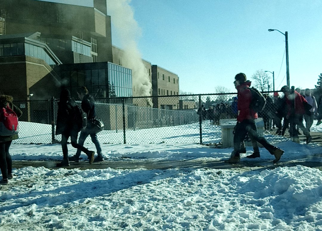 A photo of the smoke that can be seen from outside of Saunders Secondary School. 