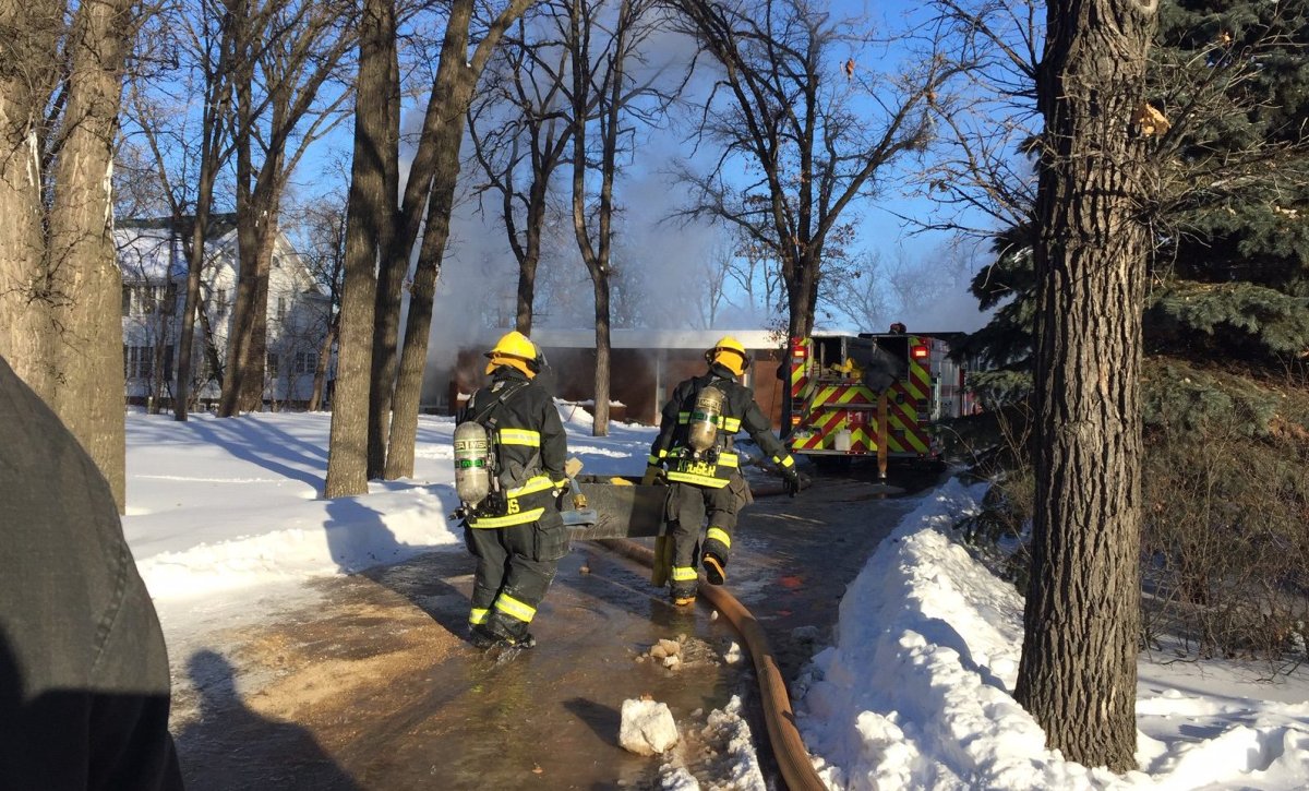 Crews attend to a fire on Wellington Crescent.