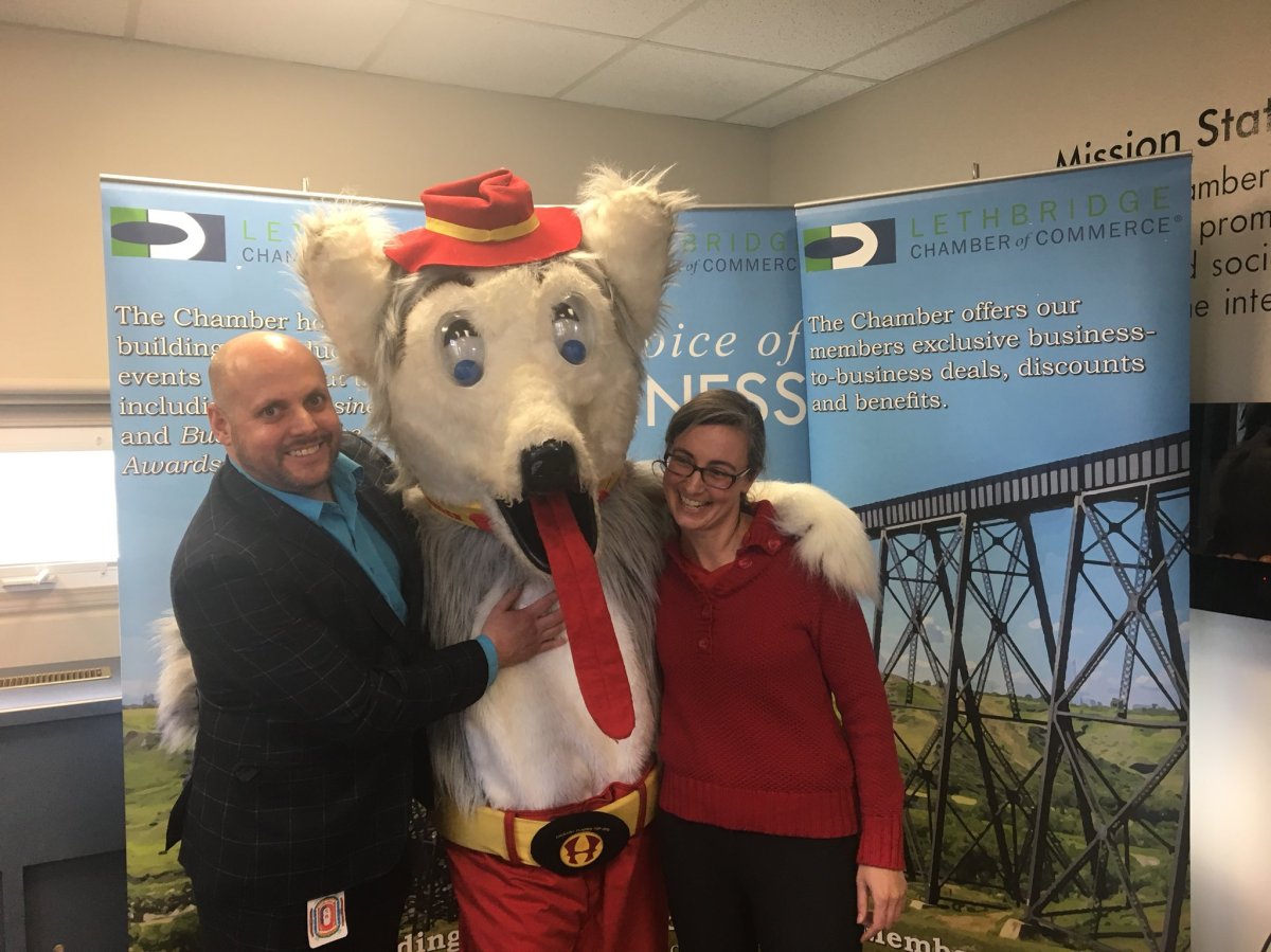 Harvey the Hound made the trip to Lethbridge as the Calgary Flames made a partnership announcement with the Lethbridge Chamber of Commerce.