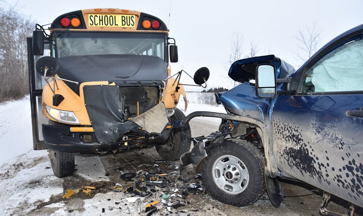 Blackfalds RCMP are looking for information after a stolen truck was involved in a school bus collision on Jan. 22, 2019.
