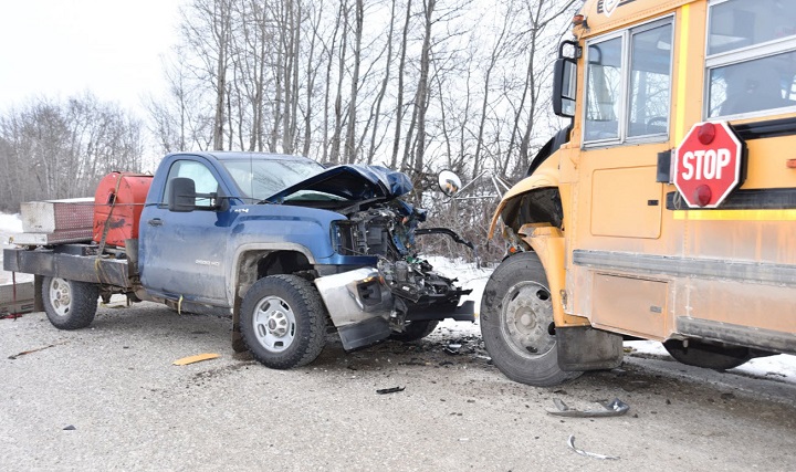 Blackfalds RCMP are looking for information after a stolen truck was involved in a school bus collision on Jan. 22, 2019.