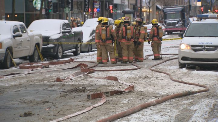 Firefighters respond to gas leak in downtown Montreal. Tuesday, Jan. 29, 2019.