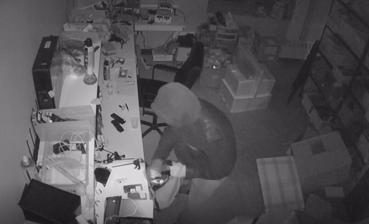 A screenshot from surveillance video footage of Geebo Device Repair. 