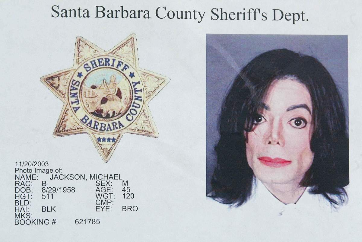 A mugshot taken of Michael Jackson at the Santa Barbara Sheriff’s office after Jackson surrendered on Nov. 20, 2003.