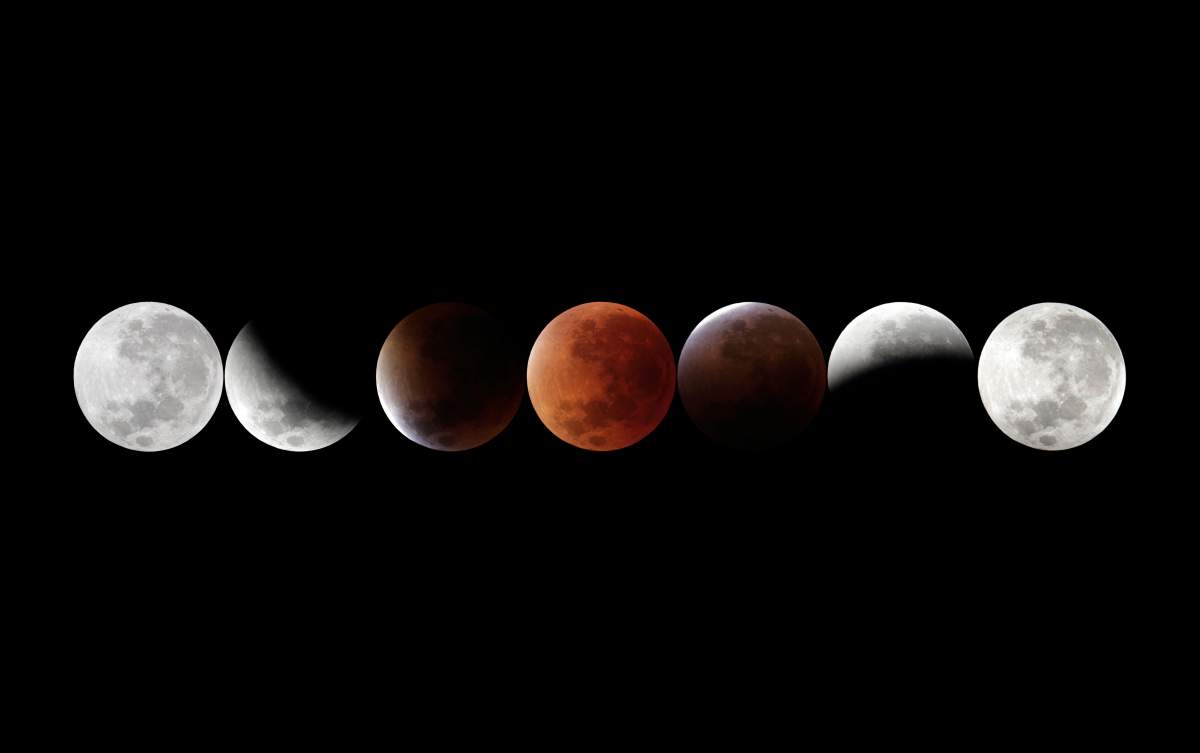 Composition illustrating the progression of the shadow of the earth on the moon during the lunar eclipse of 2015.