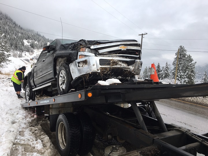 A Chevrolet truck hit the ditch near Oyama on Wednesday morning. Police say motorists are not driving for the road conditions.