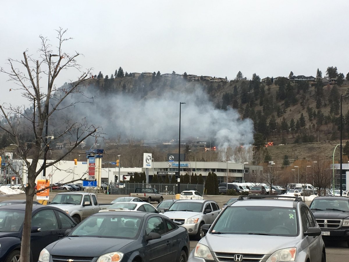 A fire at a homeless camp in Kelowna created a small grass fire and a lot of smoke. 
