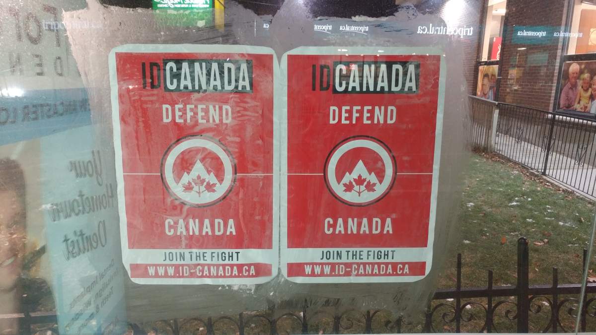 ID Canada signs have popped up on transit shelters in Hamilton.