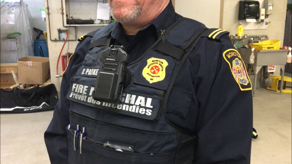 The ballistic vest and body cameras worn by Moncton Fire Department’s prevention division.