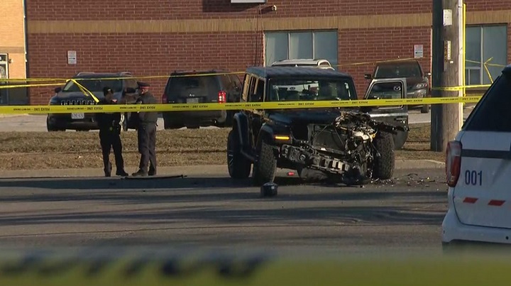 A Peel police officer suffered minor injuries during a stolen vehicle investigation in Mississauga Friday afternoon.