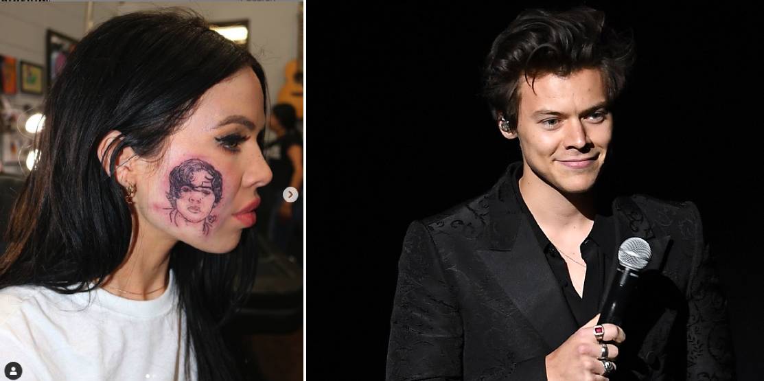 Singer Kelsy Karter Appears To Get Tattoo Of Harry Styles Face On Her Own Face National Globalnews Ca