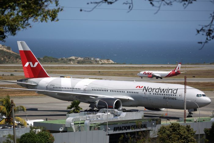 A plane from Russian company Nordwind is seen at Simon Bolivar Airport in Caracas, Venezuela, January 29, 2019.