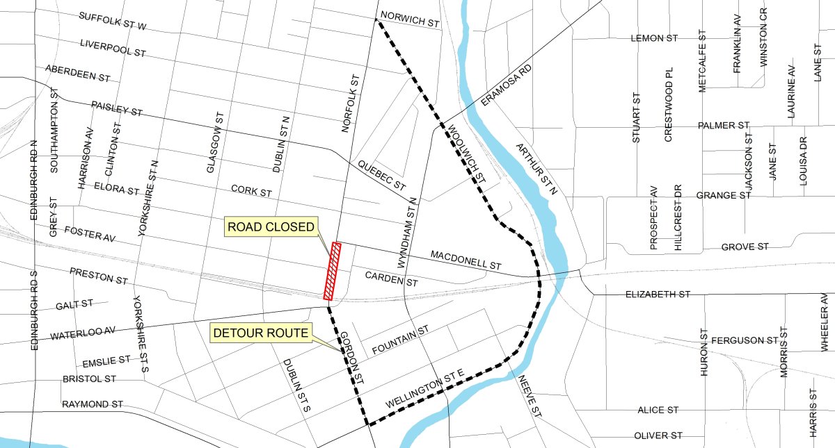 Norfolk Street in downtown Guelph is closing for at least three weeks.