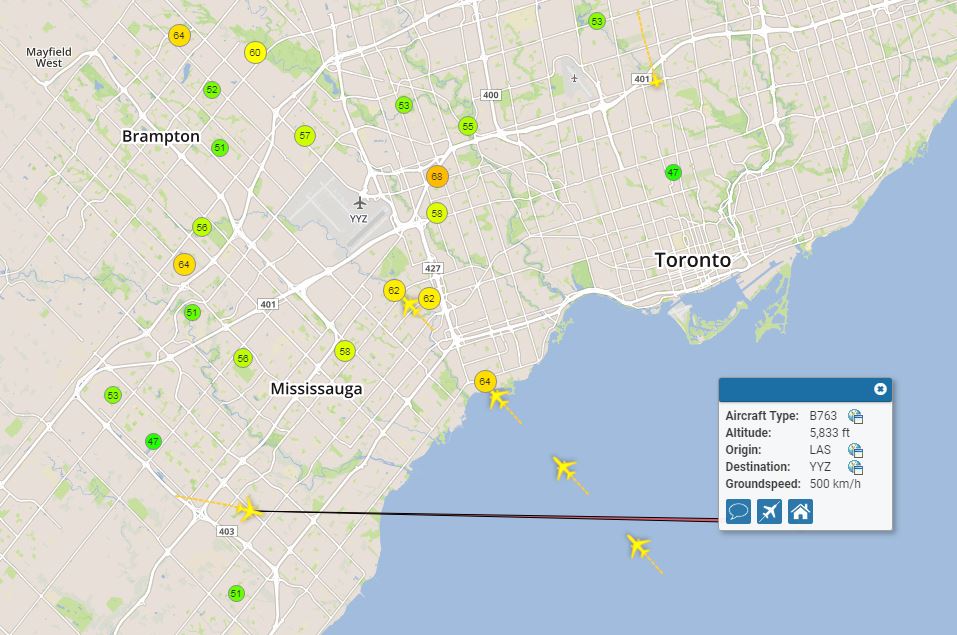 Archived flight data shows a Boeing 767-300 flying over Caccavo’s neighbourhood Wednesday morning.
