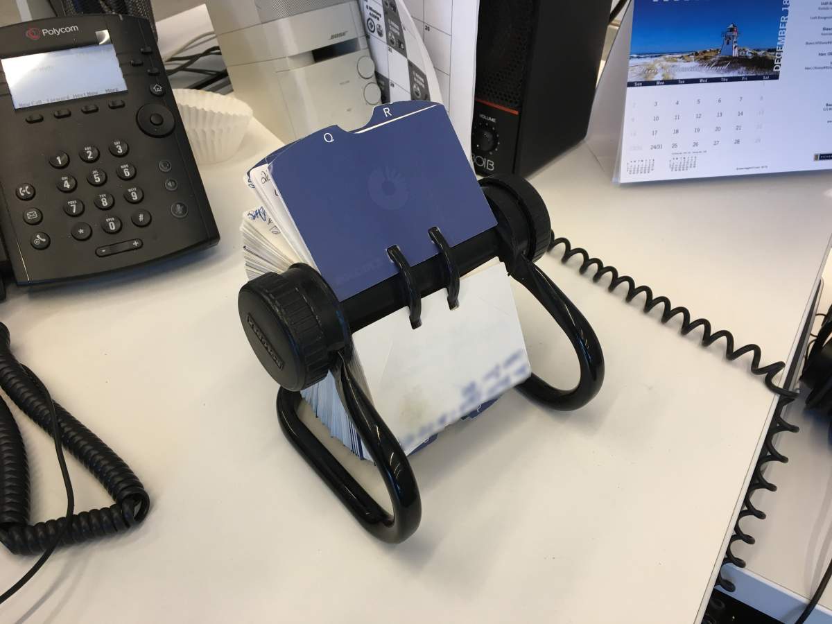 The Rolodex on Peter Watts’ desk.