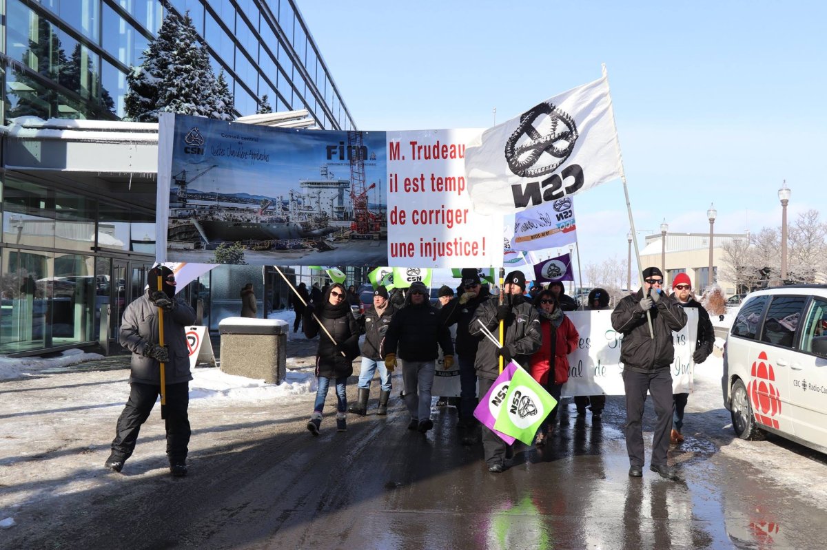 Davie shipyards workers protest in Quebec City. Saturday, January 26, 2018.