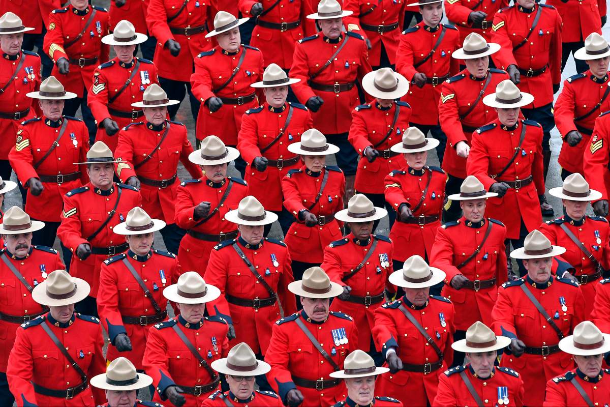 The RCMP red surge arrives at the Metro Toronto Convention Centre in 2019.